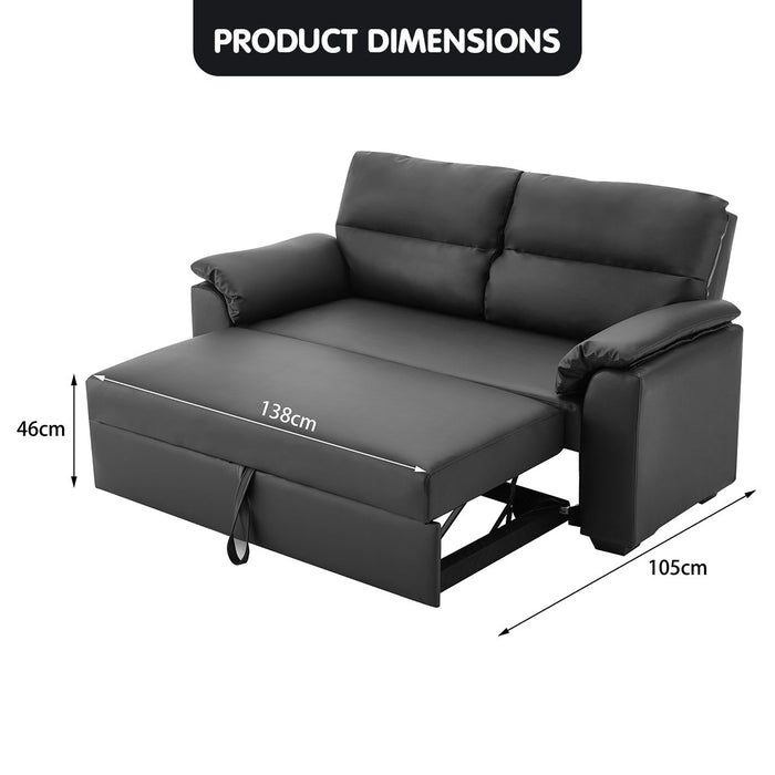 Faux Leather Sofa Bed Couch Lounge - Black