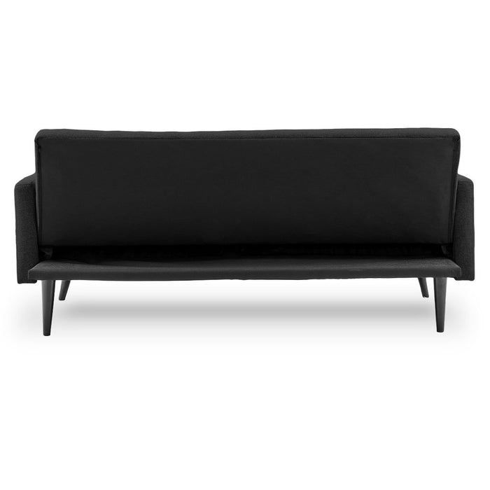 Tufted Faux Linen 3-Seater Sofa Bed with Armrests - Black