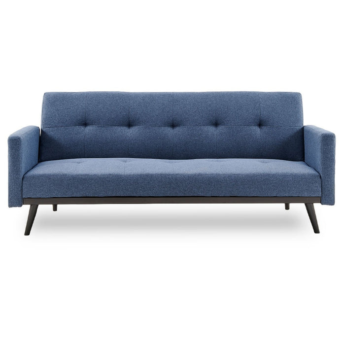 Tufted Faux Linen 3-Seater Sofa Bed with Armrests - Blue