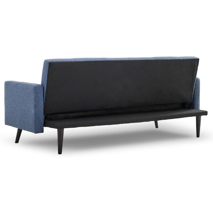 Tufted Faux Linen 3-Seater Sofa Bed with Armrests - Blue