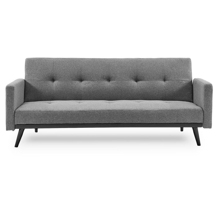 Tufted Faux Linen 3-Seater Sofa Bed with Armrests - Light Grey