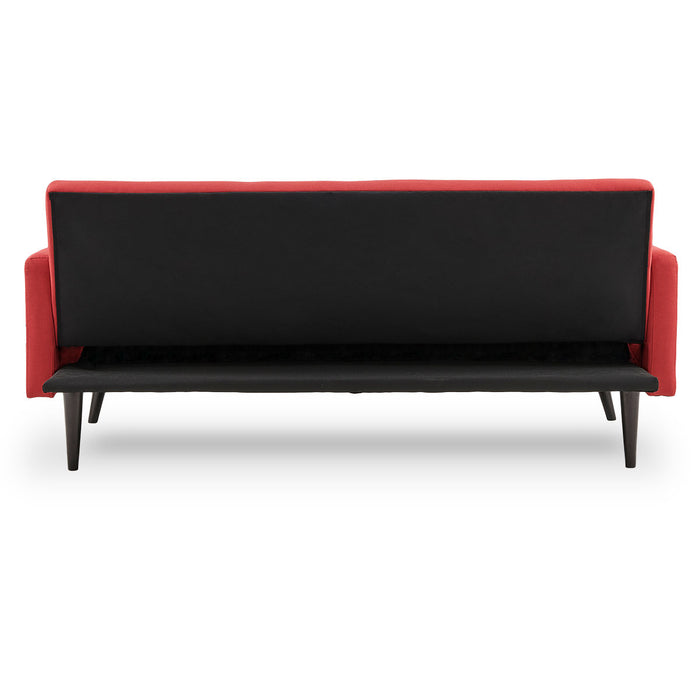 Tufted Faux Linen 3-Seater Sofa Bed with Armrests - Red