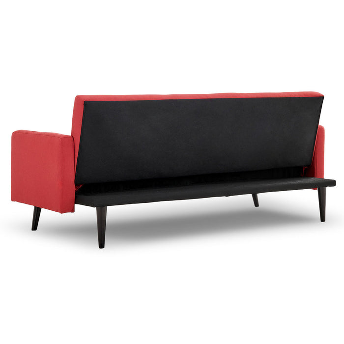 Tufted Faux Linen 3-Seater Sofa Bed with Armrests - Red