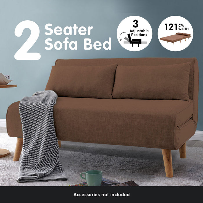 2-Seater Adjustable Sofa Bed Lounge Faux Linen - Brown