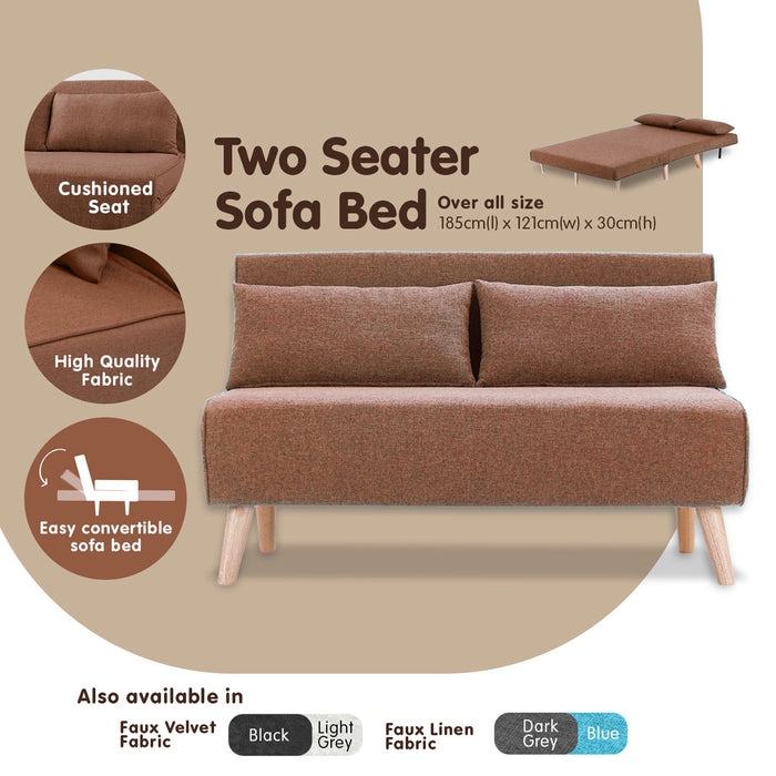 2-Seater Adjustable Sofa Bed Lounge Faux Linen - Brown