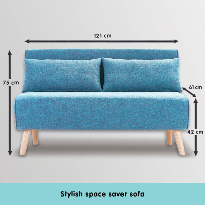 Adjustable Corner Sofa 2-Seater Lounge Linen Bed Seat - Blue