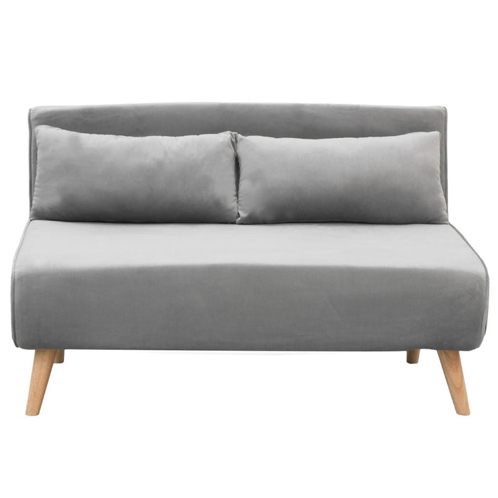 2-Seater Adjustable Sofa Bed Lounge Faux Velvet - Light Grey