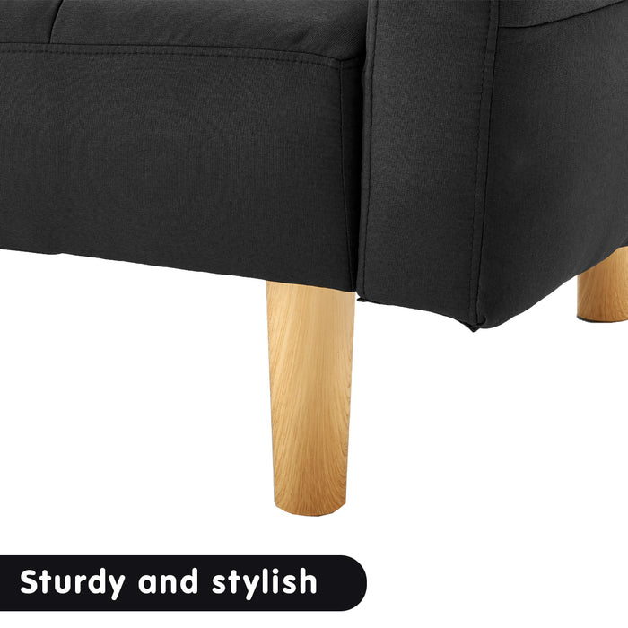 3-Seater Fabric Sofa Bed Futon - Black