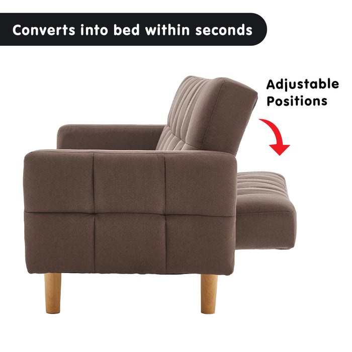 3-Seater Fabric Sofa Bed Futon - Brown