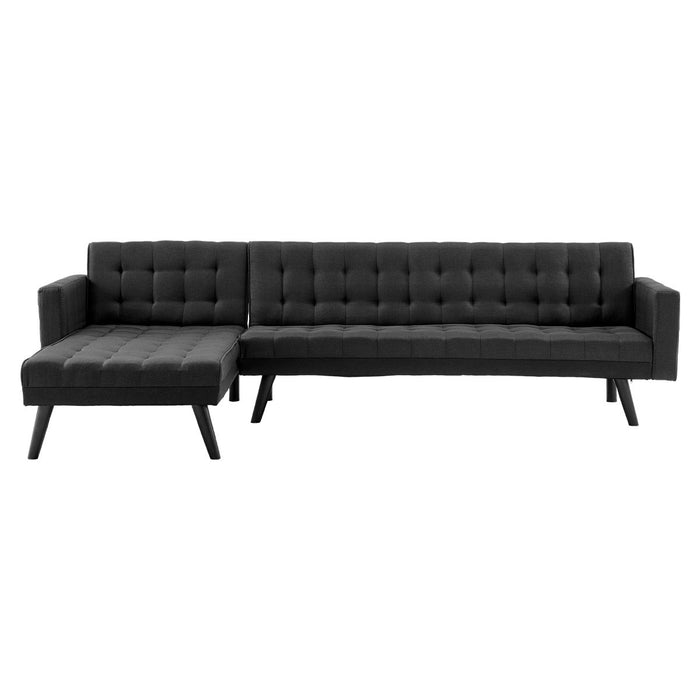 3-Seater Corner Wooden Sofa Bed Lounge Chaise Sofa Black