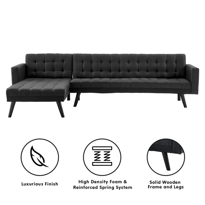 3-Seater Corner Wooden Sofa Bed Lounge Chaise Sofa Black