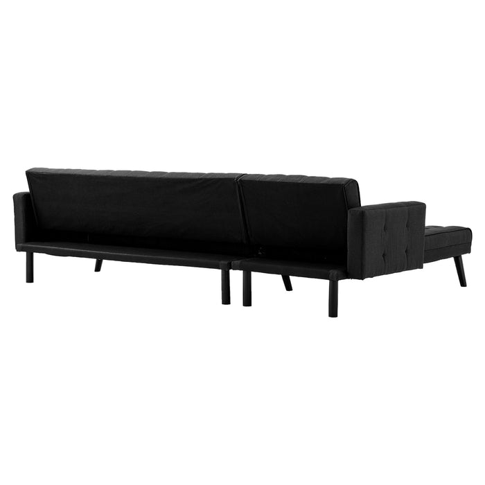 3-Seater Corner Wooden Sofa Bed Lounge Chaise Sofa Black