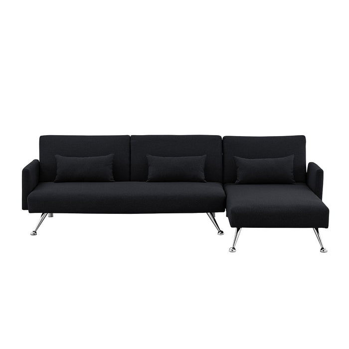 Mia 3-Seater Sofa Bed with Chaise & 3 Pillows - Black