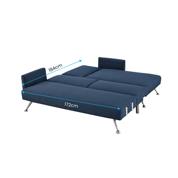 Mia 3-Seater Sofa Bed with Chaise & 3 Pillows - Blue