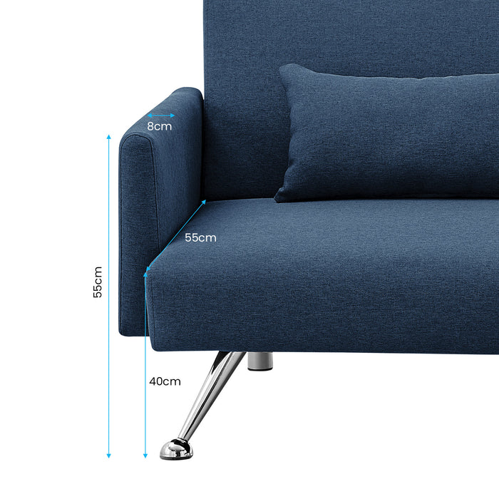 Mia 3-Seater Sofa Bed with Chaise & 3 Pillows - Blue