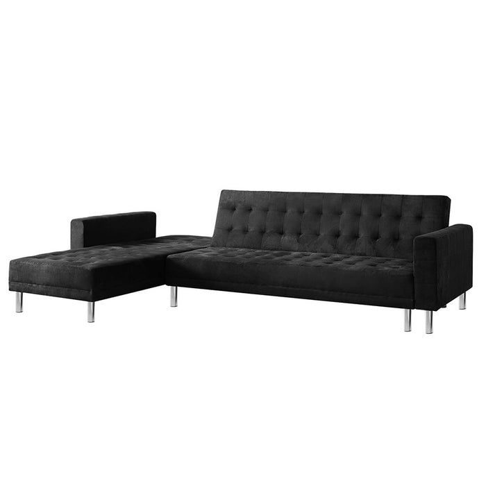 Faux Velveteen Corner Wooden Sofa Bed Couch with Chaise Black