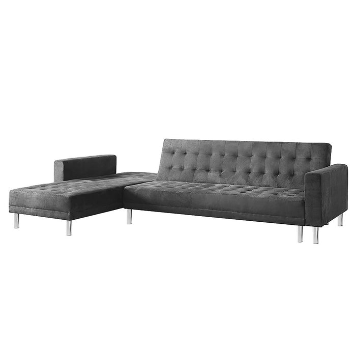 Faux Velvet Corner Wooden Sofa Bed Couch with Chaise - Grey