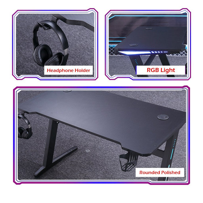 120cm RGB Embeded Gaming Desk Home Office Carbon Fiber Led Lights Game Racer Computer PC Table L-Shaped Black