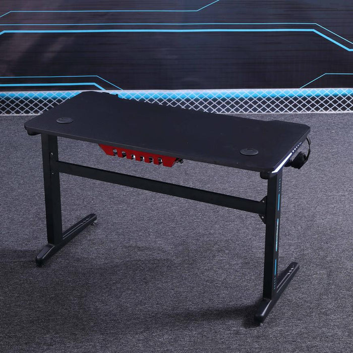 140cm RGB Embeded Gaming Desk Home Office Carbon Fiber Led Lights Game Racer Computer PC Table L-Shaped Black