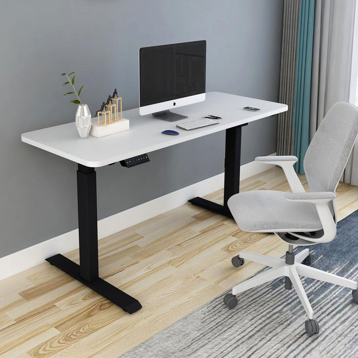 140cm Standing Desk Height Adjustable Sit Stand Motorised Grey Dual Motors Frame Black Top