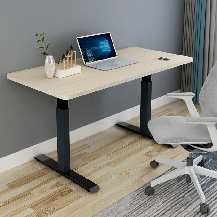 140cm Standing Desk Height Adjustable Sit Stand Motorised Grey Dual Motors Frame Black Top