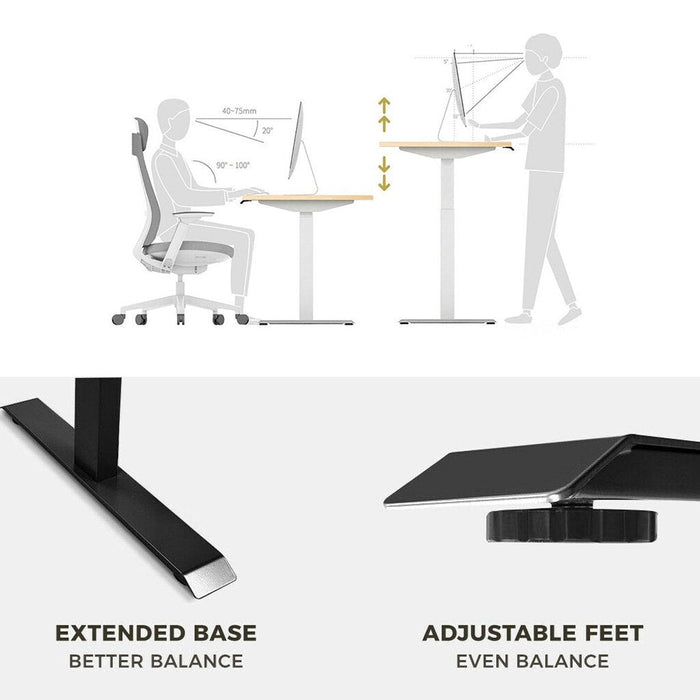 140cm Standing Desk Height Adjustable Sit Stand Motorised Grey Dual Motors Frame White Top