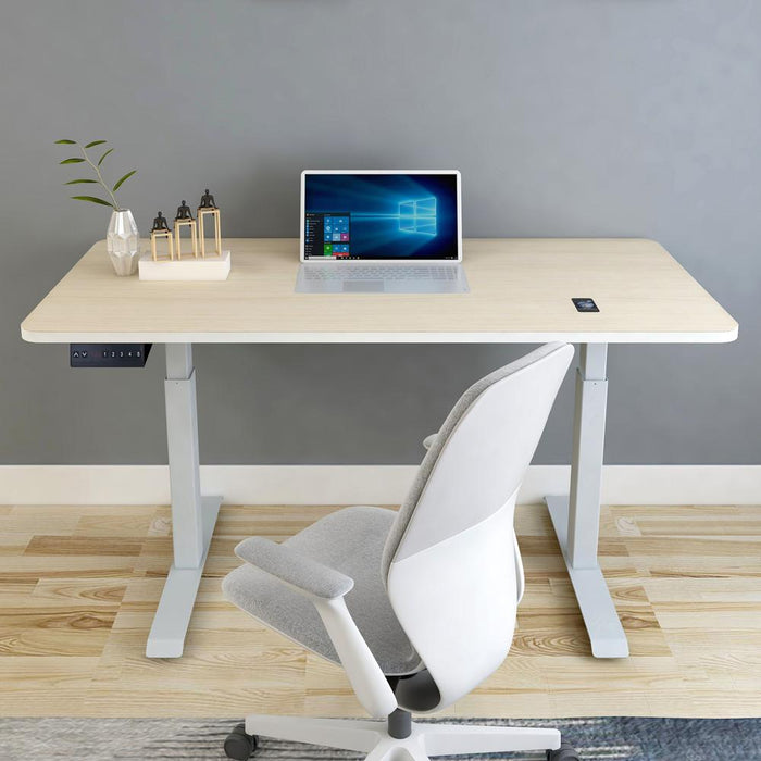 160cm Standing Desk Height Adjustable Sit Stand Motorised Grey Dual Motors Frame White Top