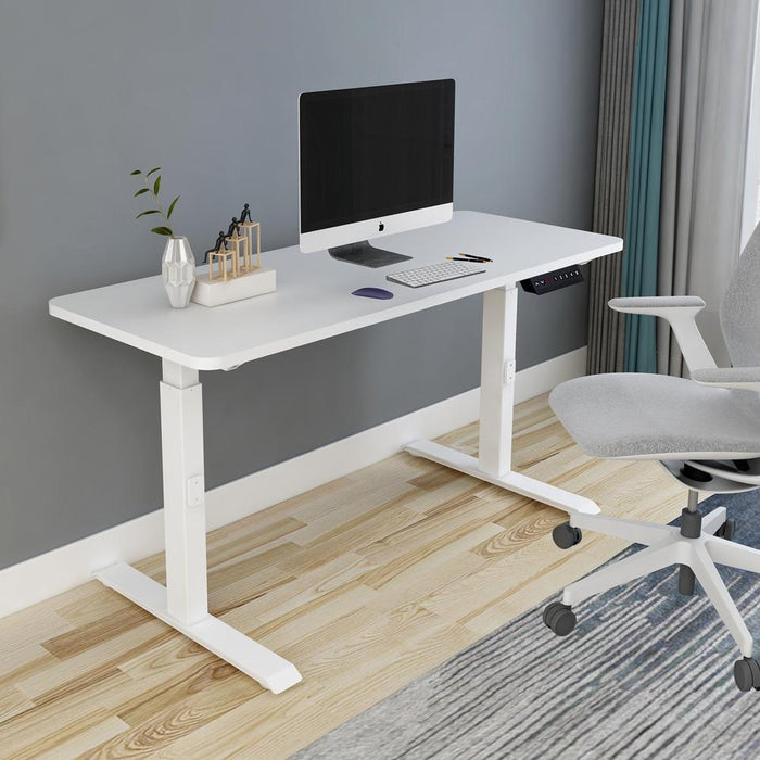 160cm Standing Desk Height Adjustable Sit Stand Motorised White Dual Motors Frame Black Top