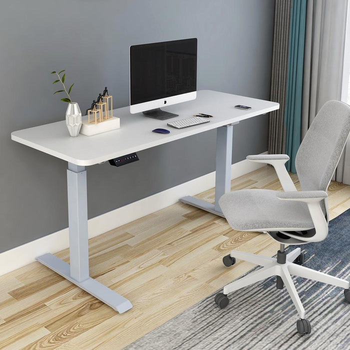 160cm Standing Desk Height Adjustable Sit Stand Motorised White Dual Motors Frame Maple Top