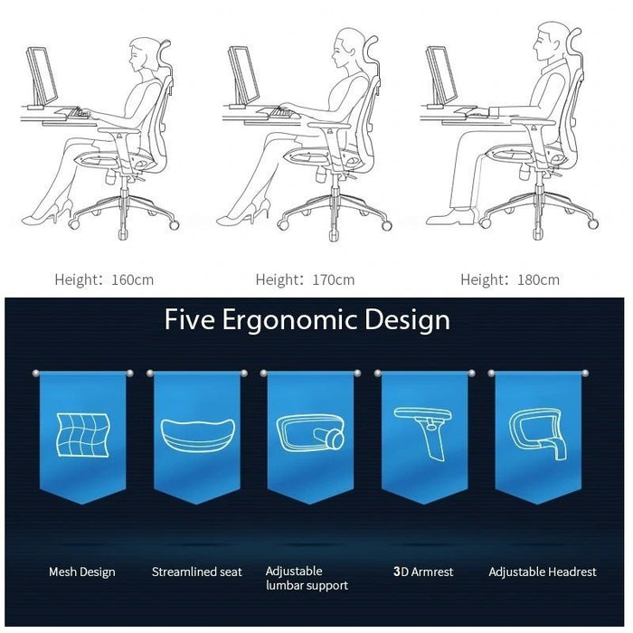 M57 Ergonomic Office Chair, Computer Chair Desk Chair High Back Chair Breathable,3D Armrest and Lumbar Support Grey without Footrest