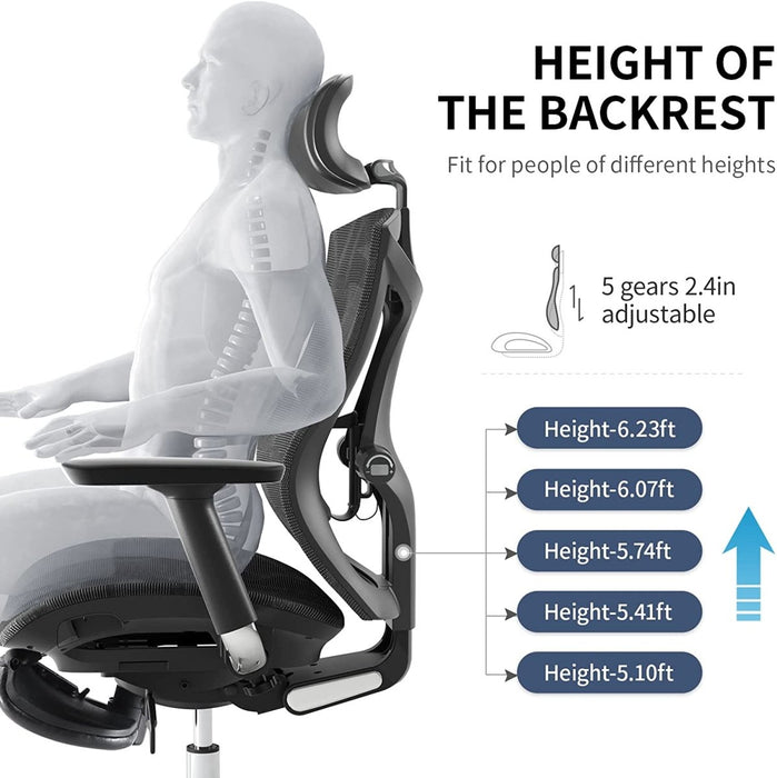 Ergonomic Office Chair V1 4D Adjustable High-Back Breathable With Footrest And Lumbar Support Grey