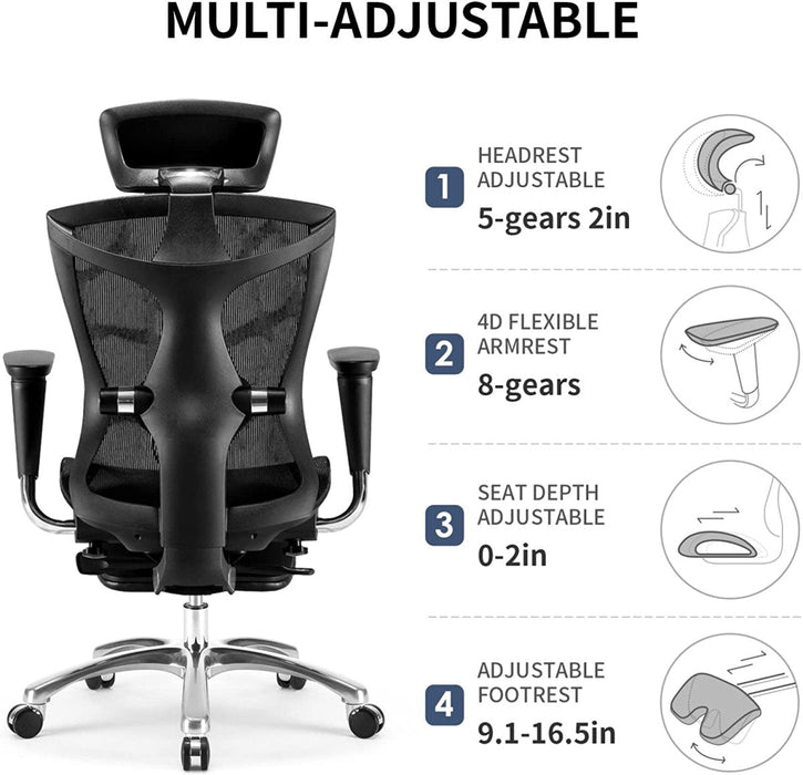 Ergonomic Office Chair V1 4D Adjustable High-Back Breathable With Footrest And Lumbar Support Black