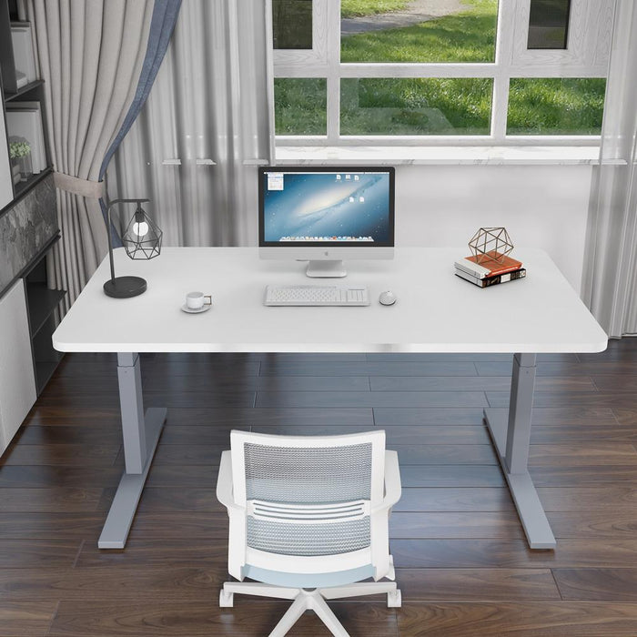 160cm Standing Desk Height Adjustable Sit Stand Motorised Grey Single Motor Frame Maple Top