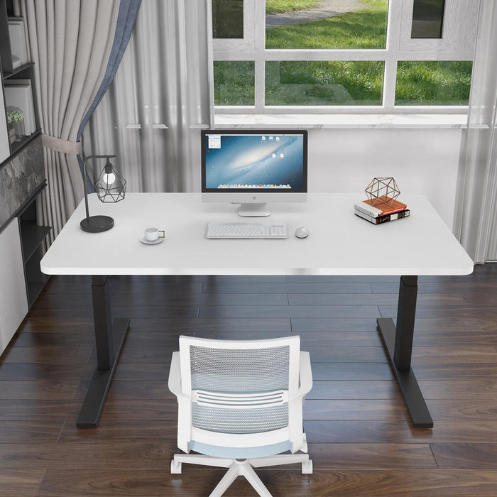 160cm Standing Desk Height Adjustable Sit Stand Motorised Grey Single Motor Frame White Top