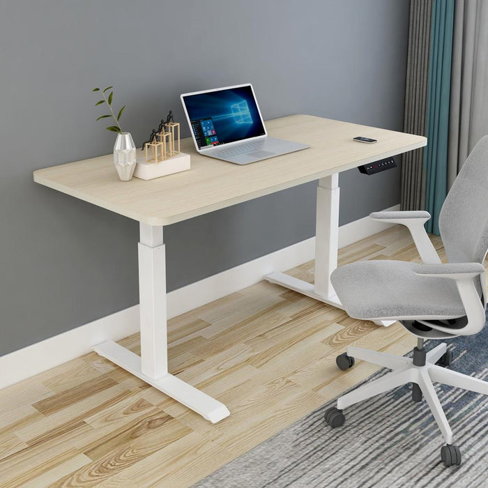 160cm Standing Desk Height Adjustable Sit Stand Motorised Grey Single Motor Frame White Top