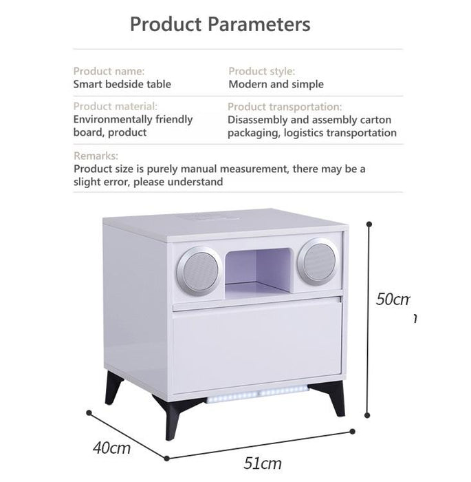 Smart Bedside Tables Side Drawers Wireless Charging Nightstand Bluetooth Speaker LED Light