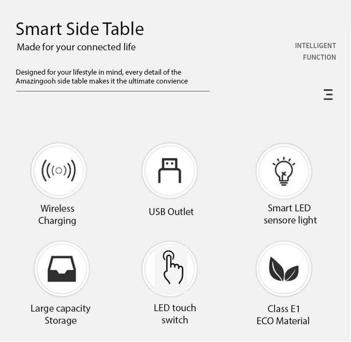 Smart Bedside Tables Side 3 Drawers Wireless Charging Nightstand LED Light USB Left Hand Connection