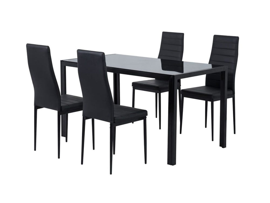 5PC Indoor Dining Table and Chairs Dinner Set Glass Leather Kitchen-Black