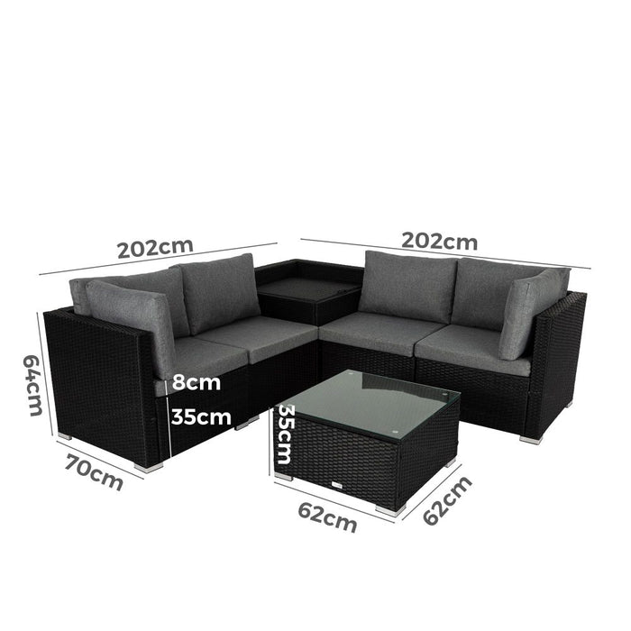 6PCS Outdoor Modular Lounge Sofa Coogee Black