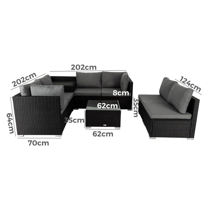 8PCS Outdoor Furniture Modular Lounge Sofa Lizard Black