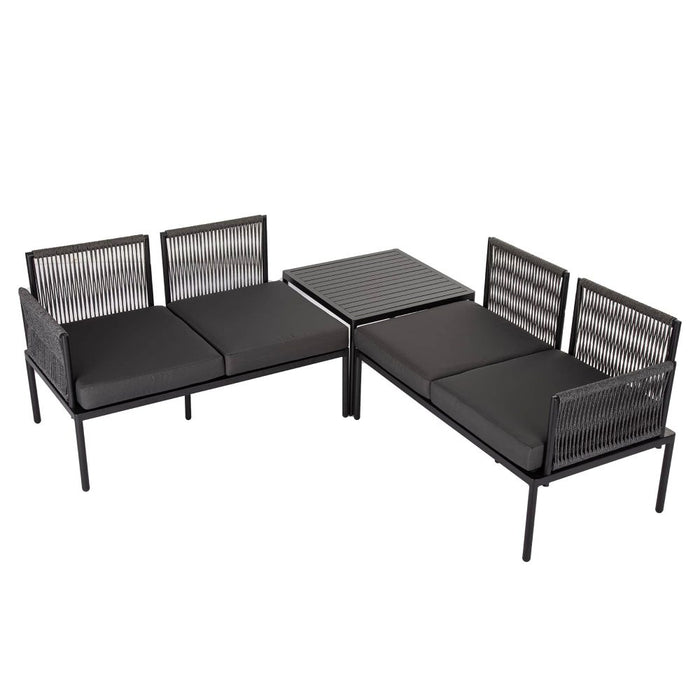 Eden 4-Seater Outdoor Lounge Set with Coffee Table in Black &#8211; Stylish Textile and Rope Design