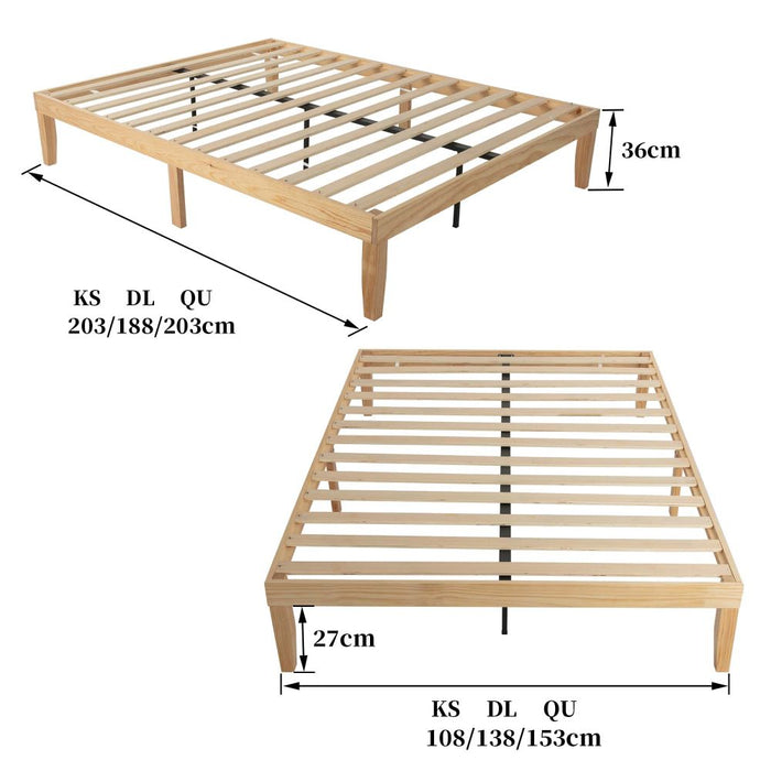 Warm Wooden Natural Bed Base Frame &#8211; Double