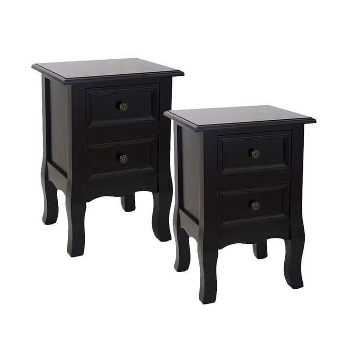 French Bedside Table Nightstand Black Set of 2