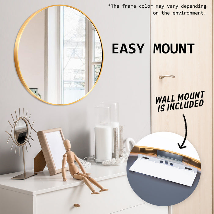 2 Set La Bella Gold Wall Mirror Round Aluminum Frame Makeup Decor Bathroom Vanity 70cm