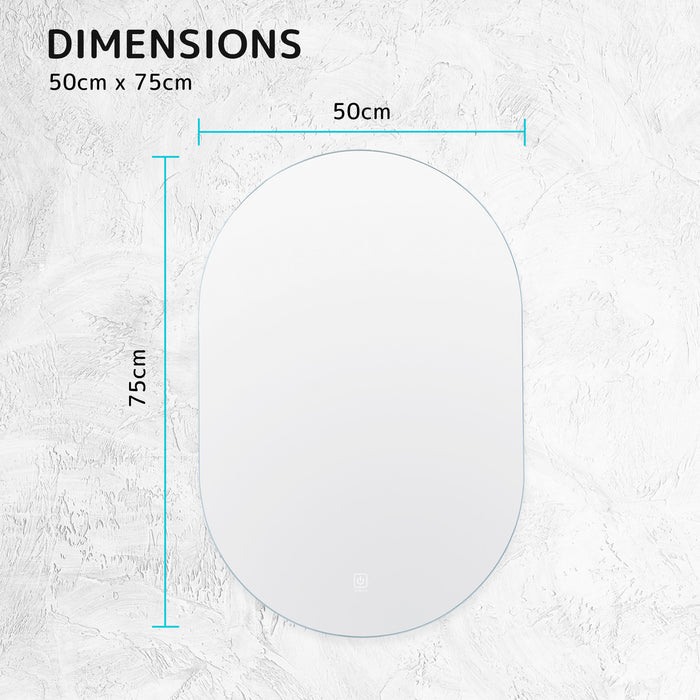 La Bella LED Wall Mirror Oval Touch Anti-Fog Makeup Decor Bathroom Vanity 50x75cm