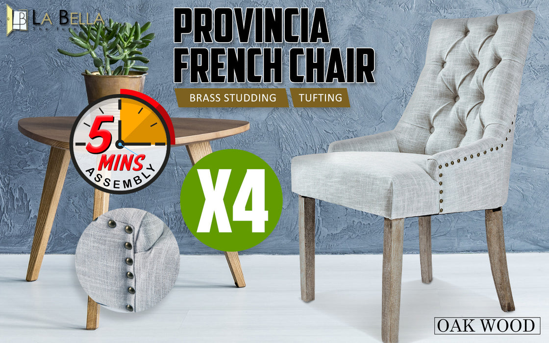 La Bella 4 Set Grey French Provincial Dining Chair Amour Oak Leg