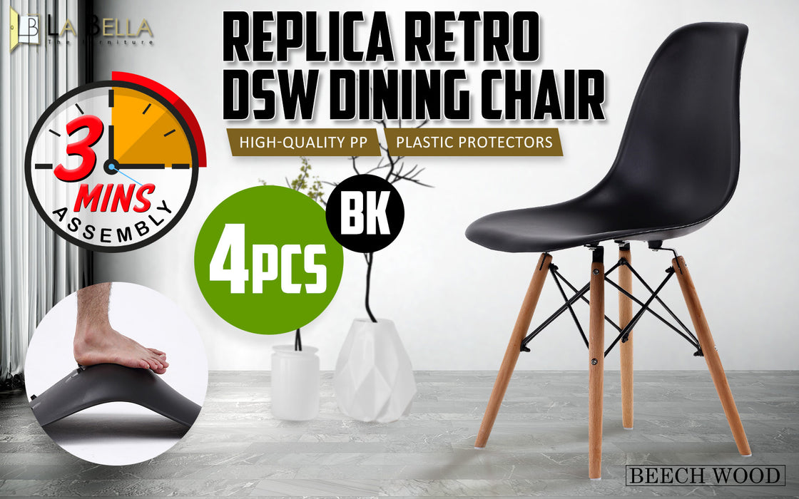 La Bella 4 Set Black Retro Dining Cafe Chair DSW PP