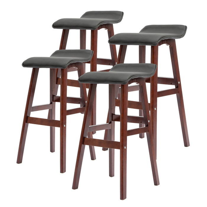 La Bella 4 Set 73cm Black Brown Wooden Bar Stool DARA Leather