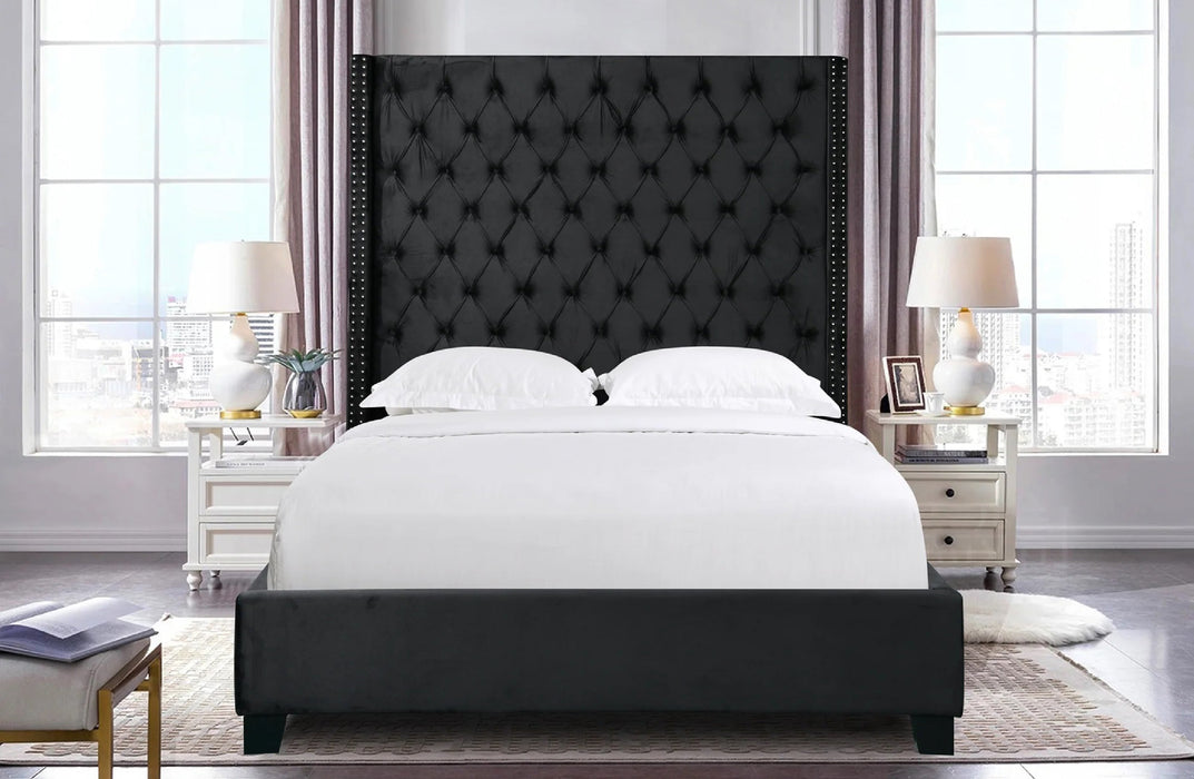 Ella Winged Bed 180cm - King Size - Black Velvet