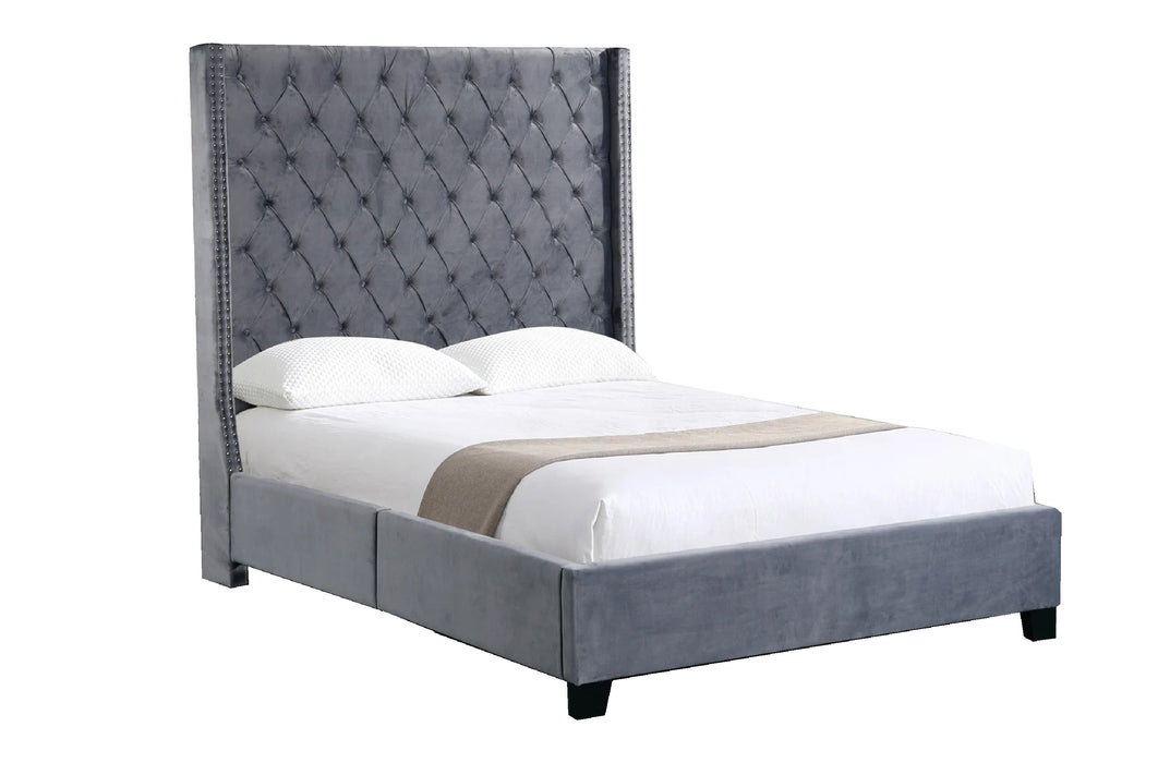 Ella Winged Bed 180cm - King Size - Grey Velvet